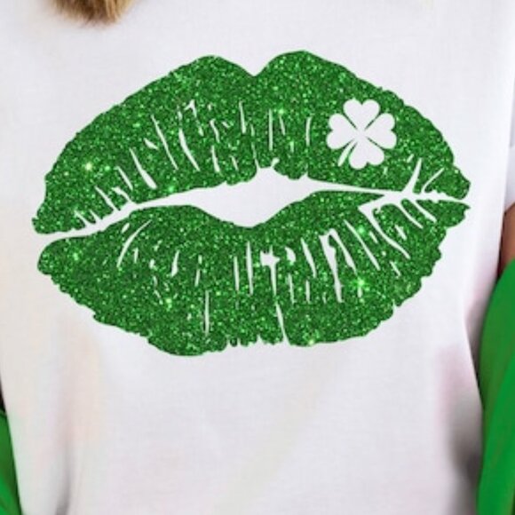 Lip Kiss Lucky Patrick's day shirt, Lips Shamrock Green Unisex Tee - Picture 2 of 3